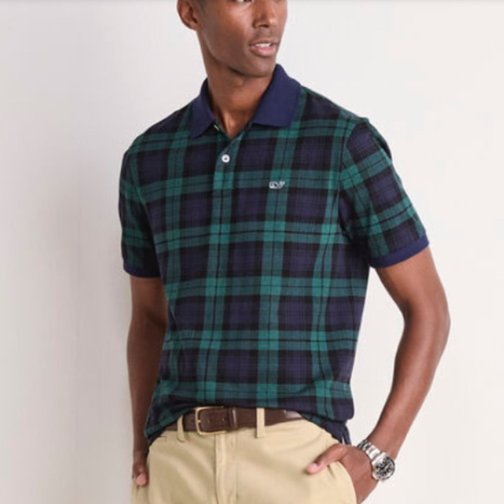 Vineyard Vines Edgartown Blackwatch Plaid Polo Navy/Green Size‎ Medium